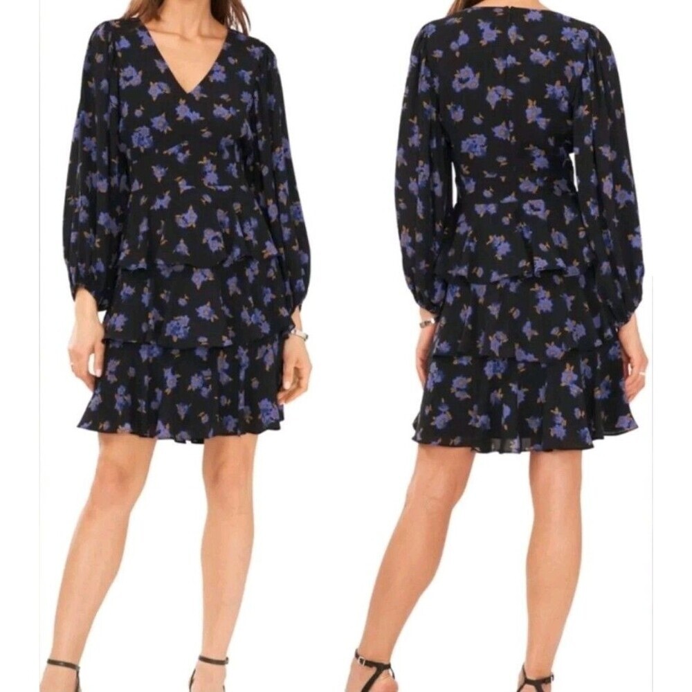 Halogen Floral Ruffle Tiered Balloon Sleeve Dress - Size XXL NEW Spring